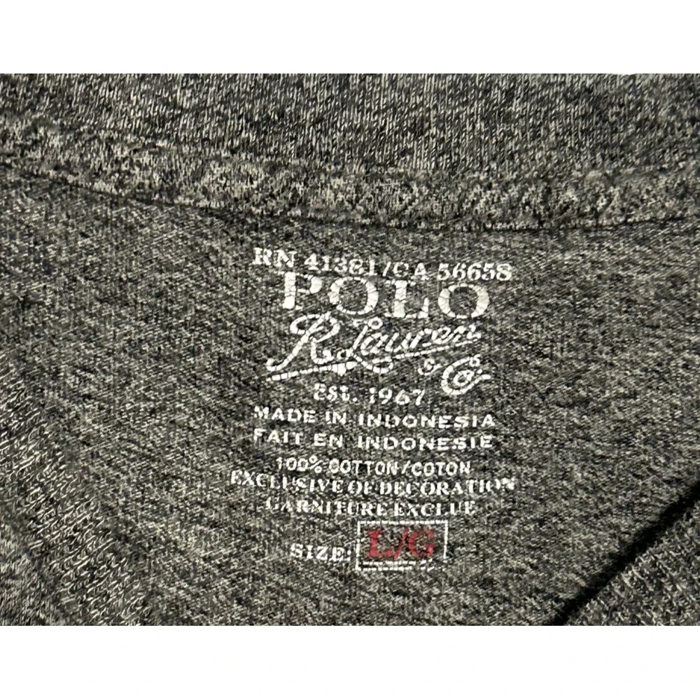 Polo Ralph Lauren Mens Grey Black Pony Long Sleeve Heather‎ Pocket Soft Large